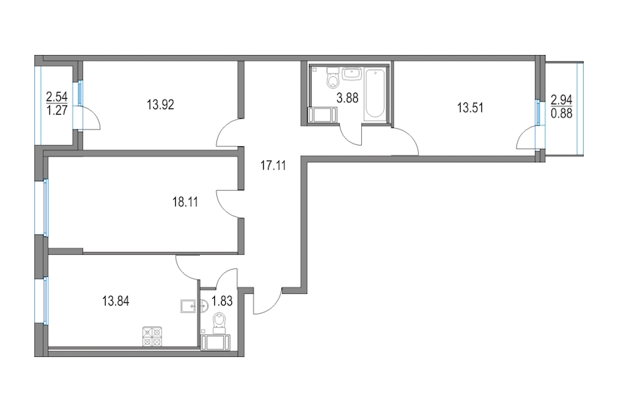 3-комнатная квартира 82.2 м², 3/25 эт., ЖК «Приморский квартал»